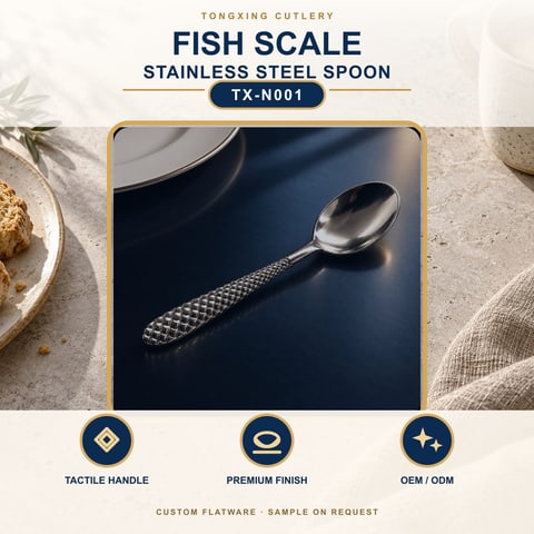 Fish Scale Handle Stainless Steel Spoon, TX-N001, lifestyle setting