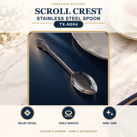 Scroll Crest Handle Stainless Steel Spoon, TX-N004, lifestyle setting