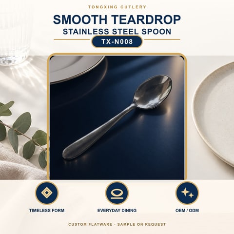 Smooth Teardrop Handle Stainless Steel Spoon, TX-N008, lifestyle setting