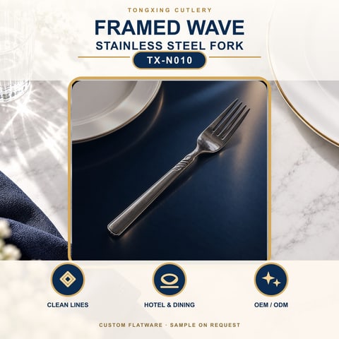 Framed Wave Handle Stainless Steel Fork, TX-N010, lifestyle setting