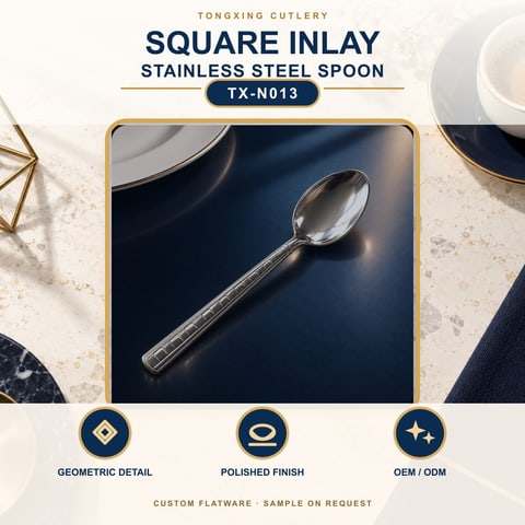 Square Inlay Handle Stainless Steel Spoon, TX-N013, lifestyle setting