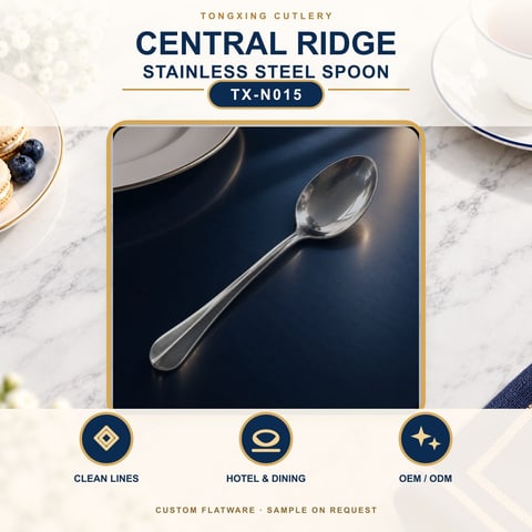 Central Ridge Handle Stainless Steel Spoon, TX-N015, lifestyle setting