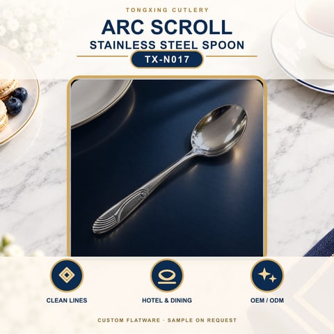 Arc Scroll Handle Stainless Steel Spoon, TX-N017, lifestyle setting