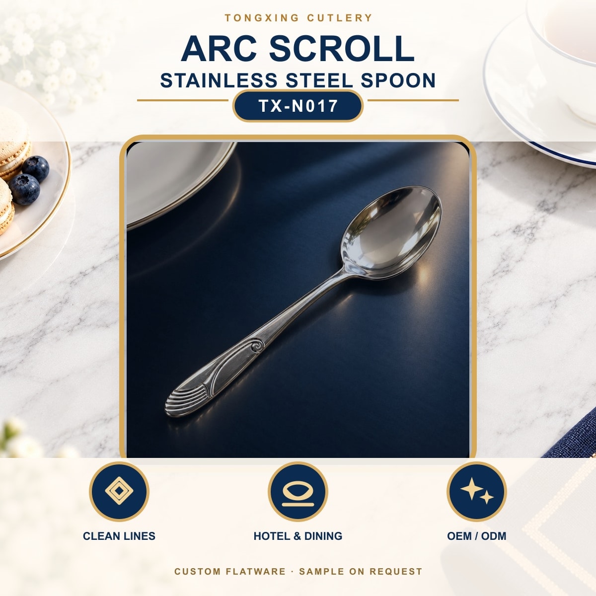 Arc Scroll Handle Stainless Steel Spoon, TX-N017, lifestyle setting