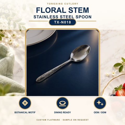 Floral Stem Handle Stainless Steel Spoon, TX-N018, lifestyle setting