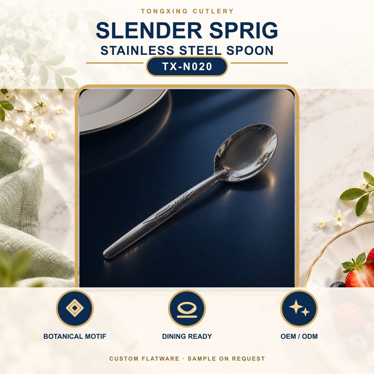 Slender Sprig Handle Stainless Steel Spoon, TX-N020, lifestyle setting