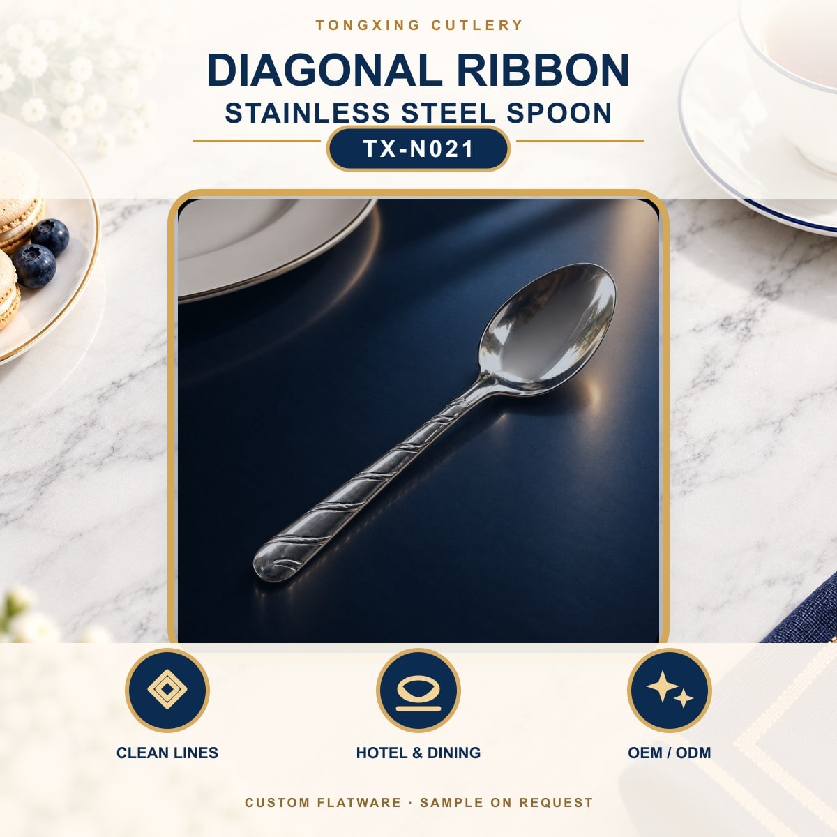 Diagonal Ribbon Handle Stainless Steel Spoon, TX-N021, lifestyle setting