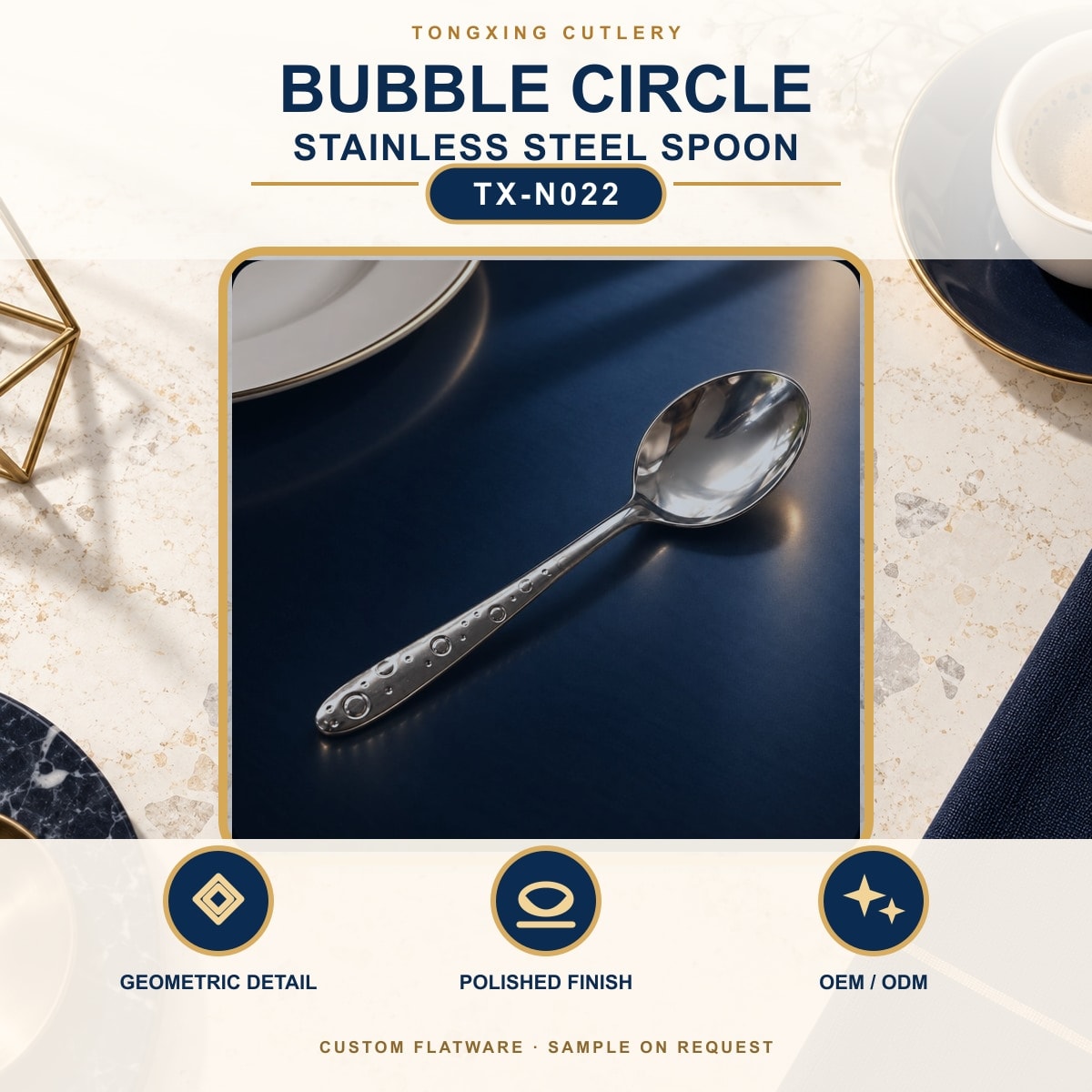 Bubble Circle Handle Stainless Steel Spoon, TX-N022, lifestyle setting