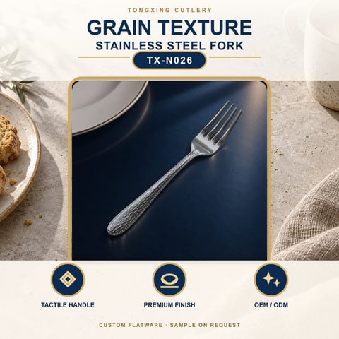 Grain Texture Handle Stainless Steel Fork, TX-N026, lifestyle setting