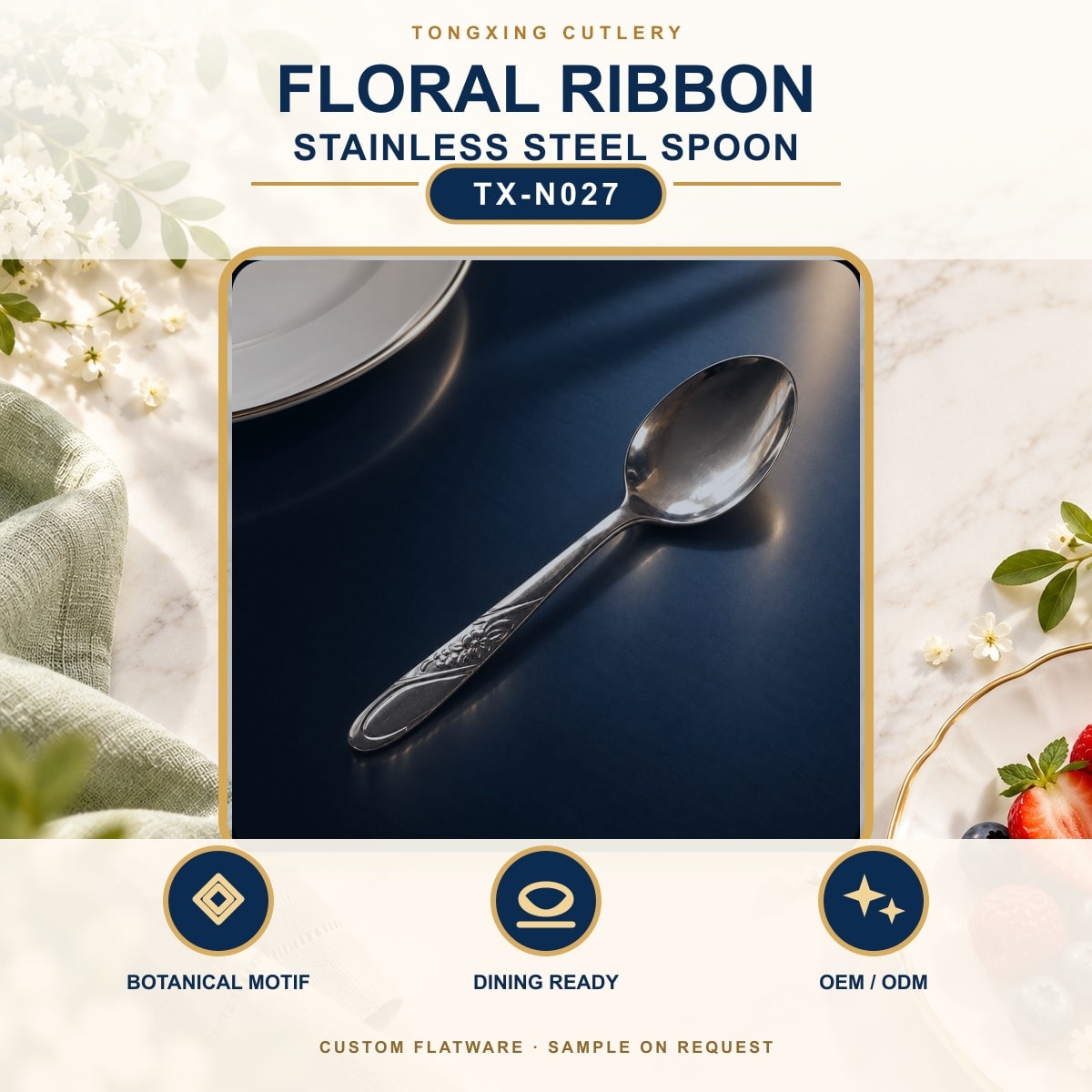 Floral Ribbon Handle Stainless Steel Spoon, TX-N027, lifestyle setting