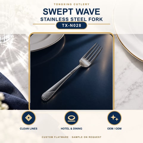 Swept Wave Handle Stainless Steel Fork, TX-N028, lifestyle setting