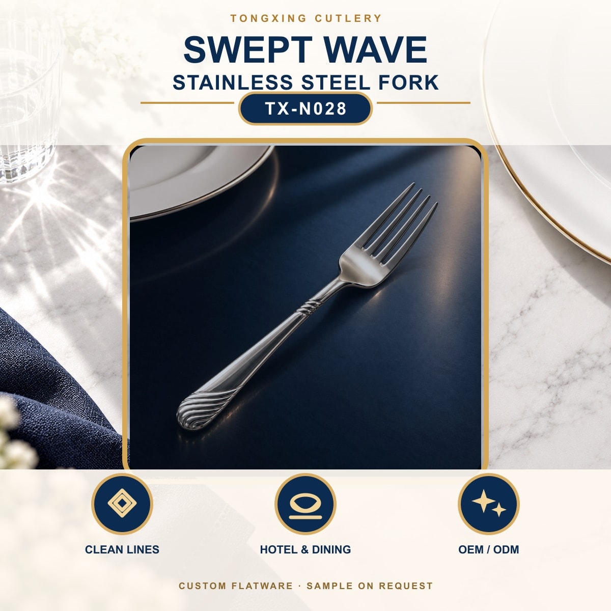 Swept Wave Handle Stainless Steel Fork, TX-N028, lifestyle setting