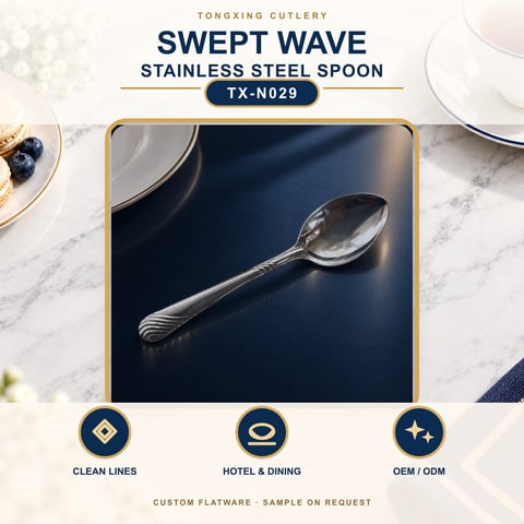 Swept Wave Handle Stainless Steel Spoon, TX-N029, lifestyle setting