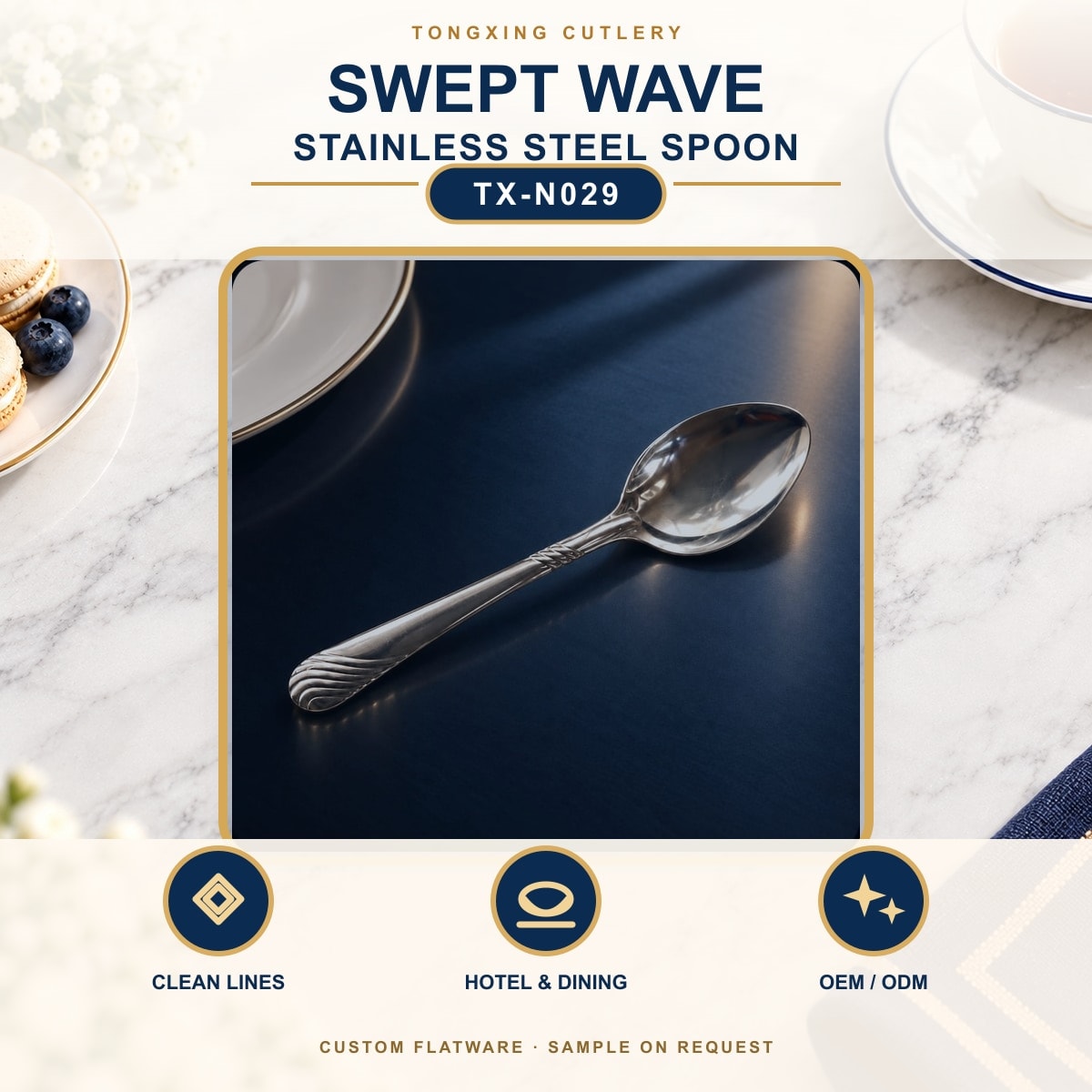 Swept Wave Handle Stainless Steel Spoon, TX-N029, lifestyle setting