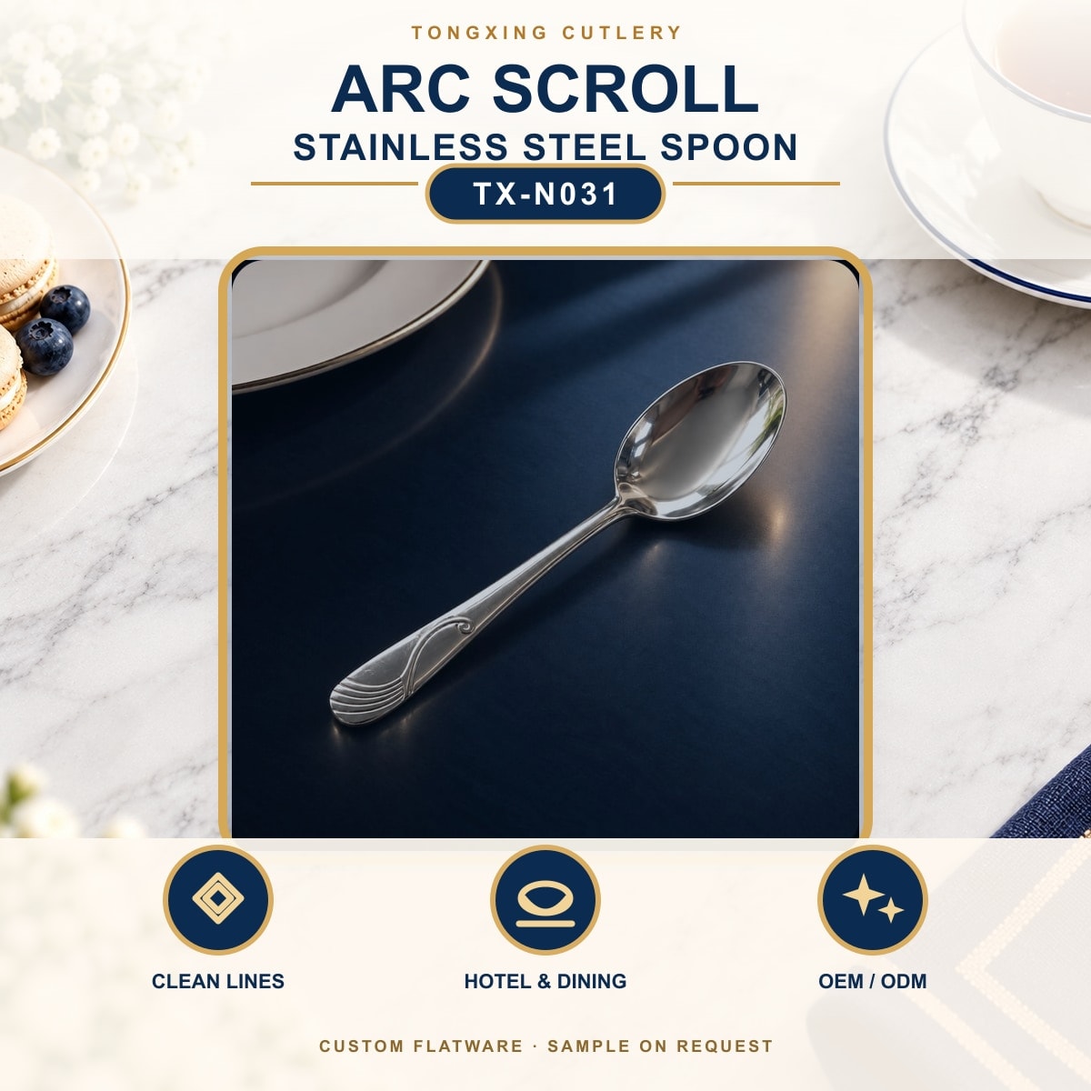 Arc Scroll Handle Stainless Steel Spoon, TX-N031, lifestyle setting