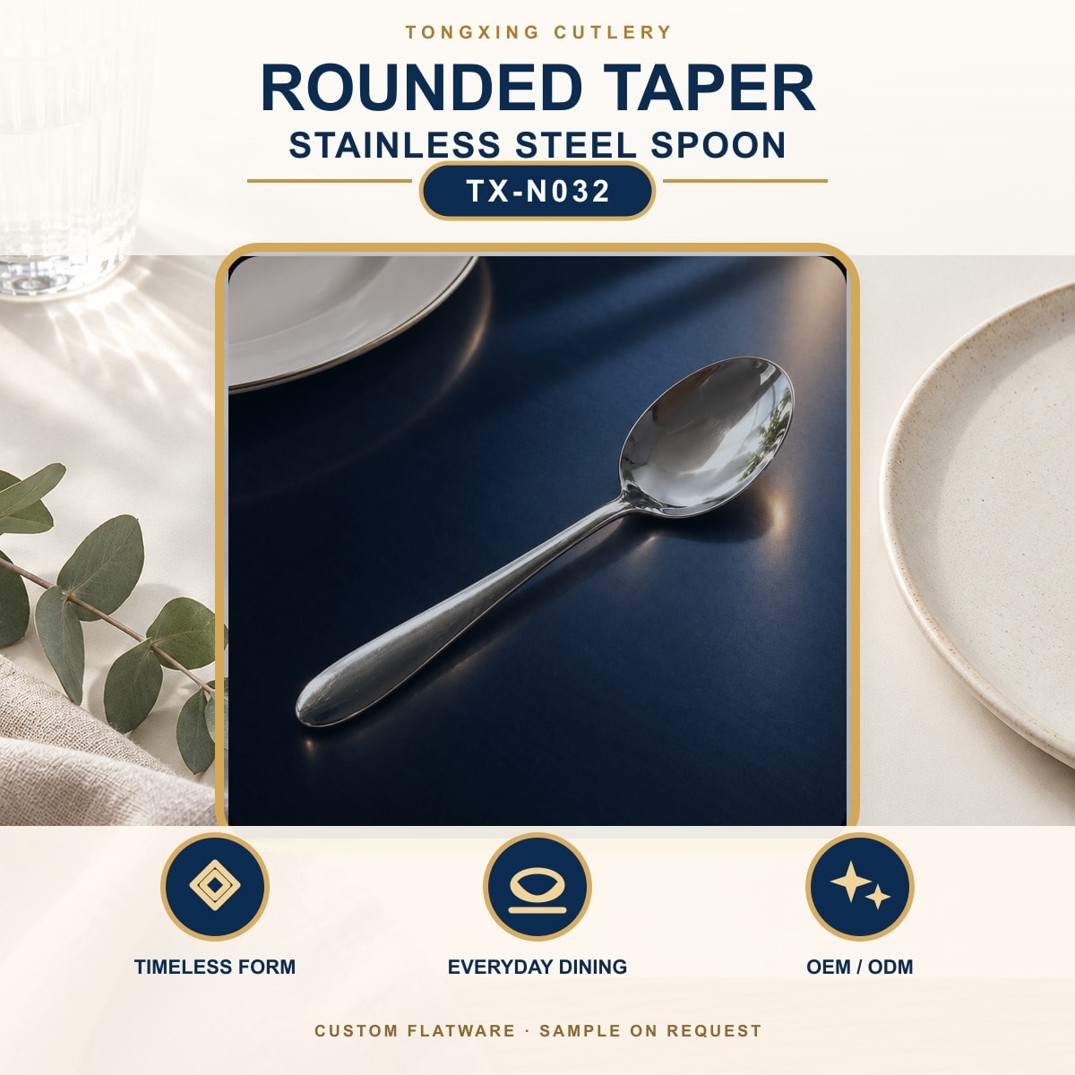 Rounded Taper Handle Stainless Steel Spoon, TX-N032, lifestyle setting