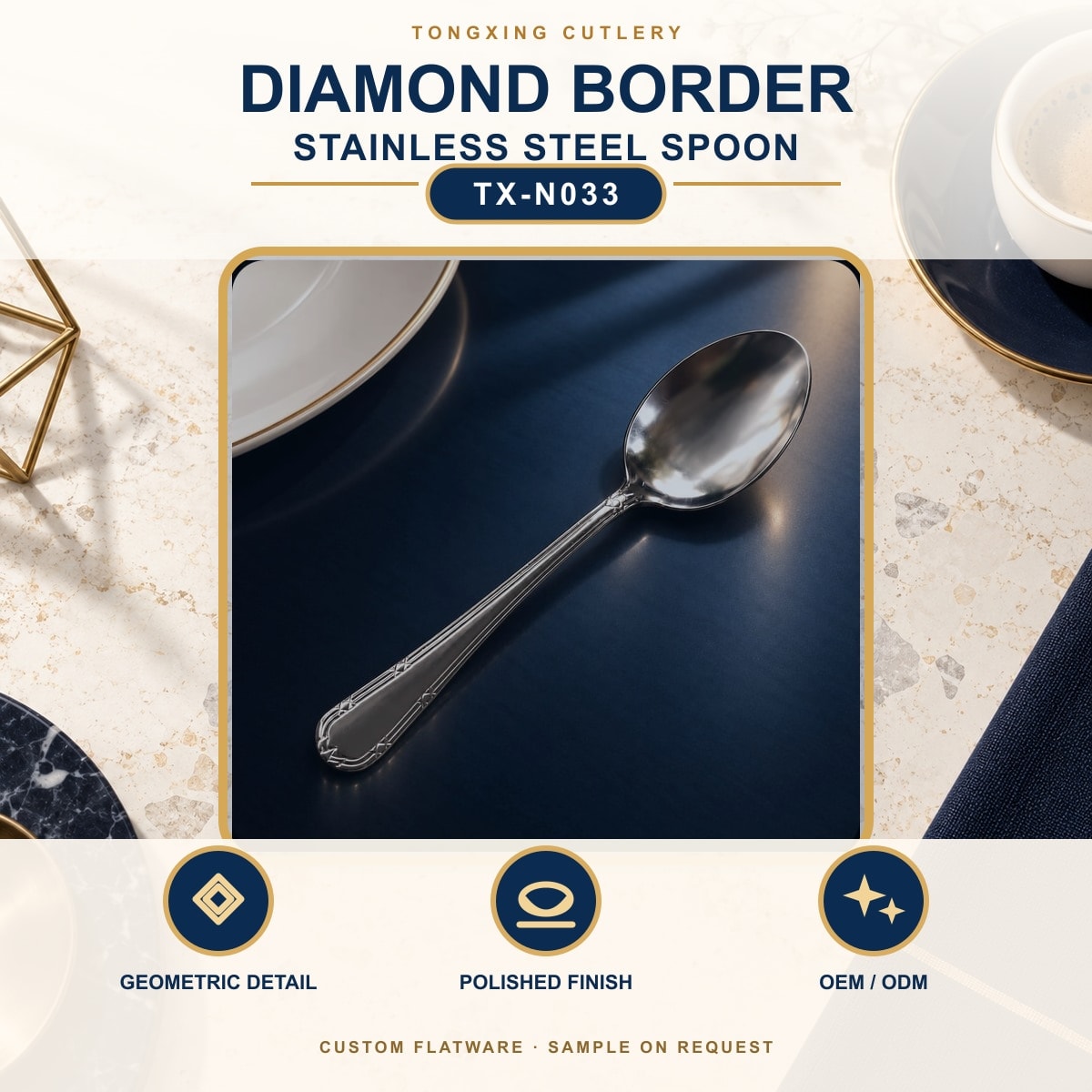 Diamond Border Handle Stainless Steel Spoon, TX-N033, lifestyle setting
