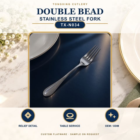 Double Bead Handle Stainless Steel Fork, TX-N034, lifestyle setting