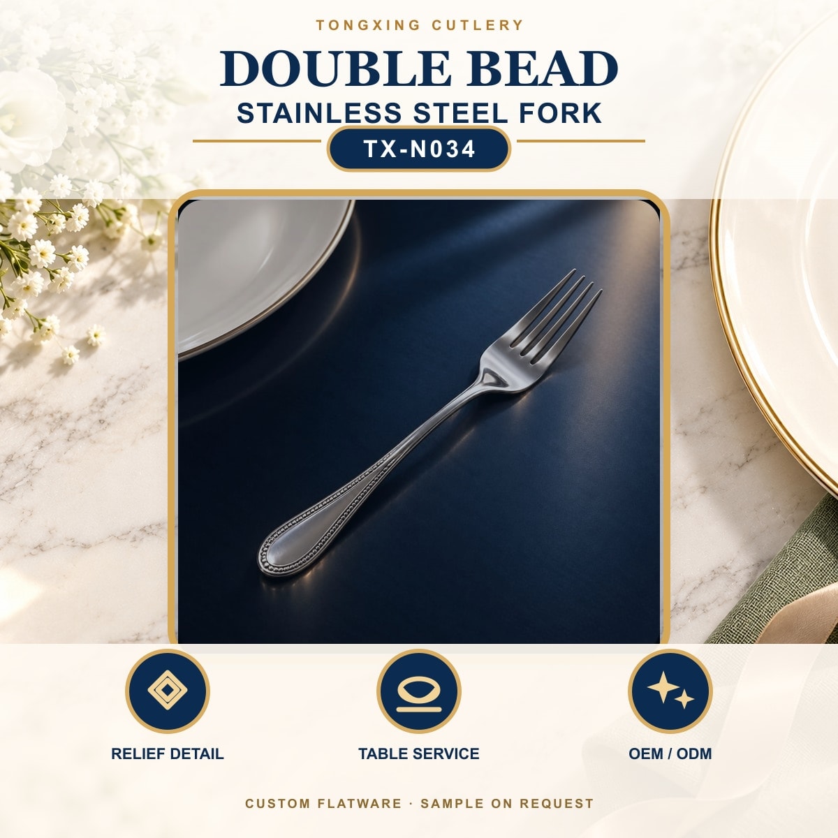 Double Bead Handle Stainless Steel Fork, TX-N034, lifestyle setting