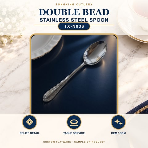 Double Bead Handle Stainless Steel Spoon, TX-N036, lifestyle setting
