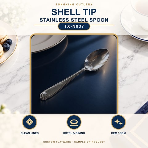 Shell Tip Handle Stainless Steel Spoon, TX-N037, lifestyle setting