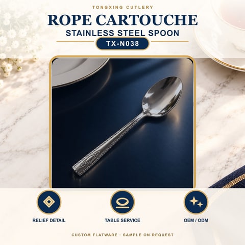 Rope Cartouche Handle Stainless Steel Spoon, TX-N038, lifestyle setting