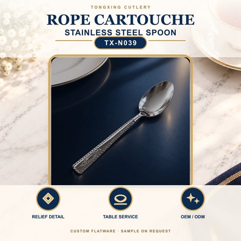 Rope Cartouche Handle Stainless Steel Spoon, TX-N039, lifestyle setting