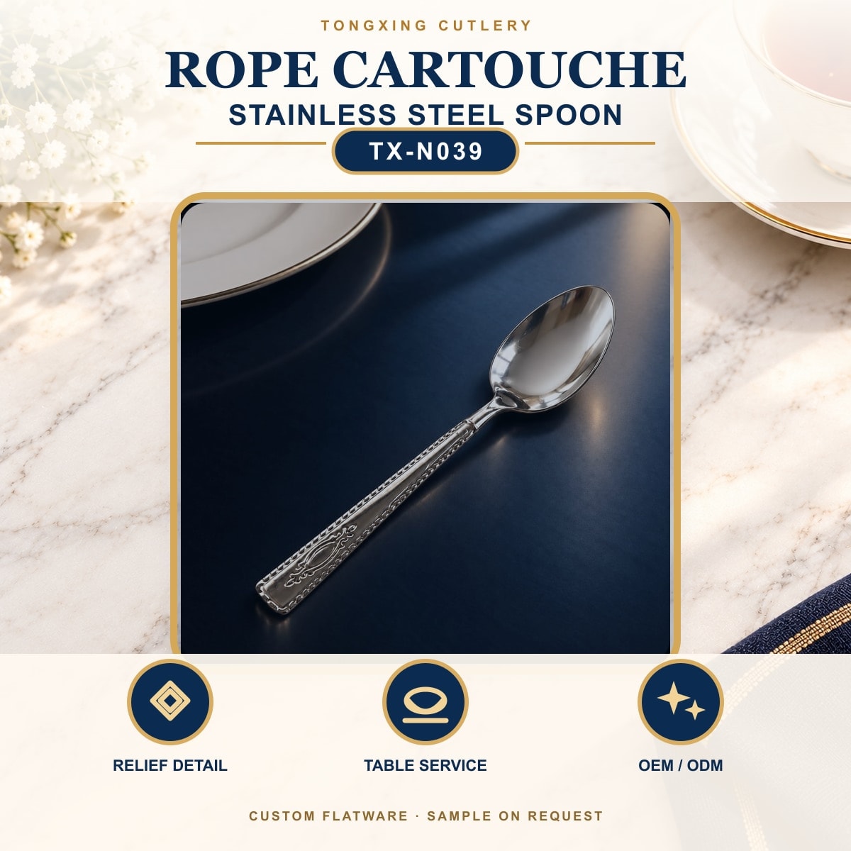 Rope Cartouche Handle Stainless Steel Spoon, TX-N039, lifestyle setting
