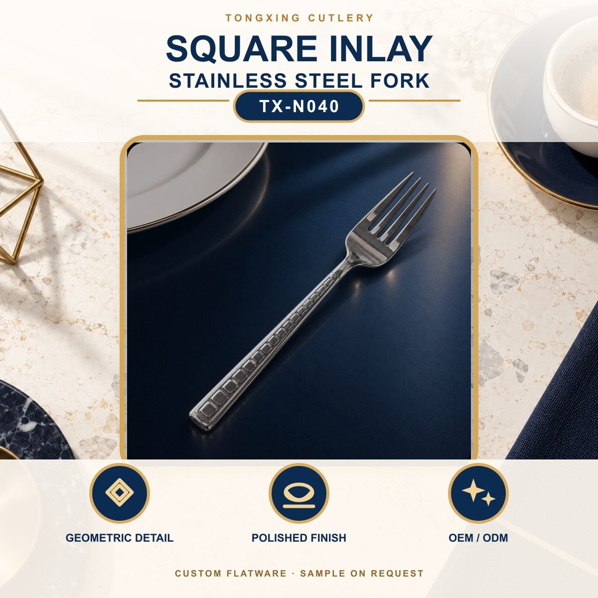 Square Inlay Handle Stainless Steel Fork, TX-N040, lifestyle setting