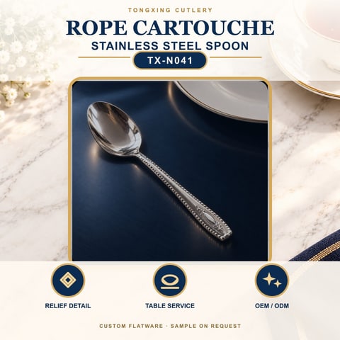 Rope Cartouche Handle Stainless Steel Spoon, TX-N041, lifestyle setting