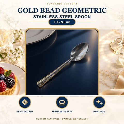 Gold Bead Geometric Handle Stainless Steel Spoon, TX-N048, lifestyle setting