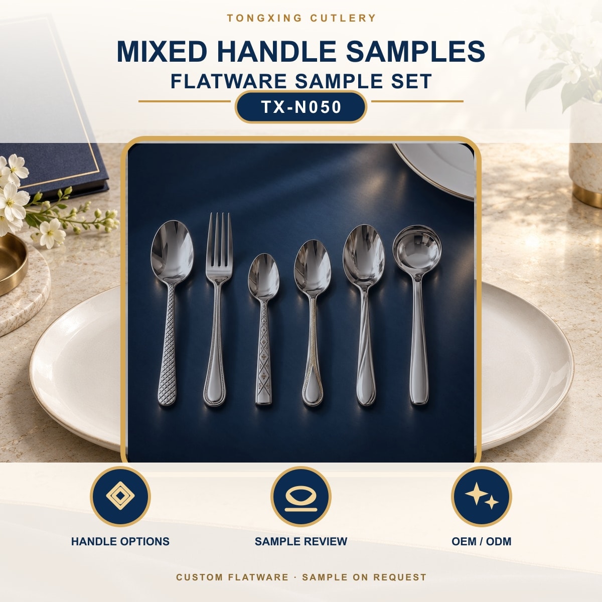 Mixed Handle Cutlery Sample Assortment, TX-N050, lifestyle setting
