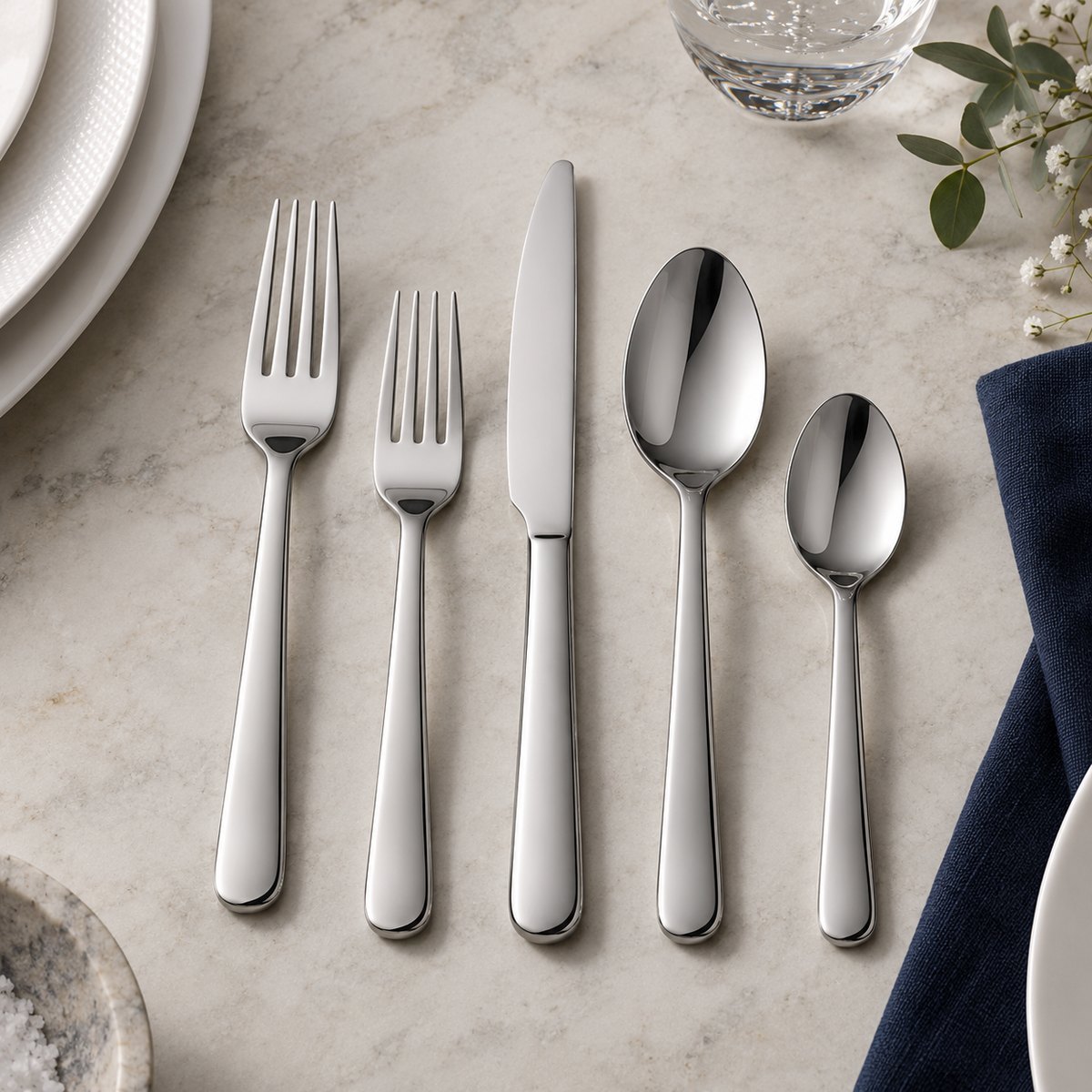 Rounded Modern 5-Piece Stainless Steel Flatware Set, TX-N057, original OEM ODM concept