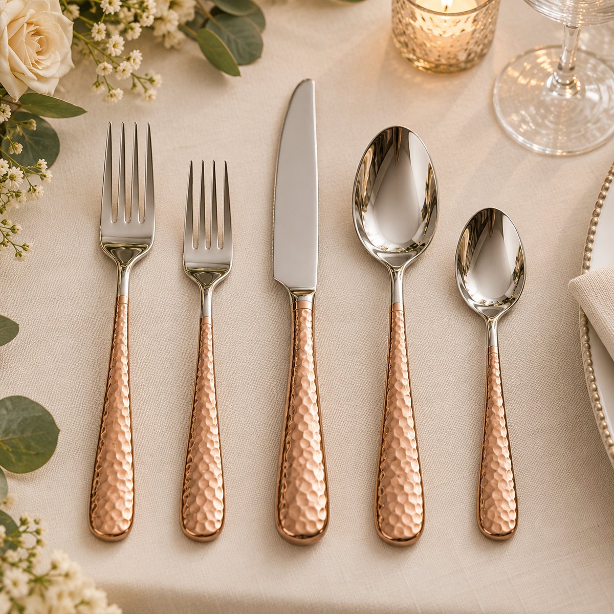 Hammered Copper 5-Piece Stainless Steel Flatware Set, TX-N063, original OEM ODM concept