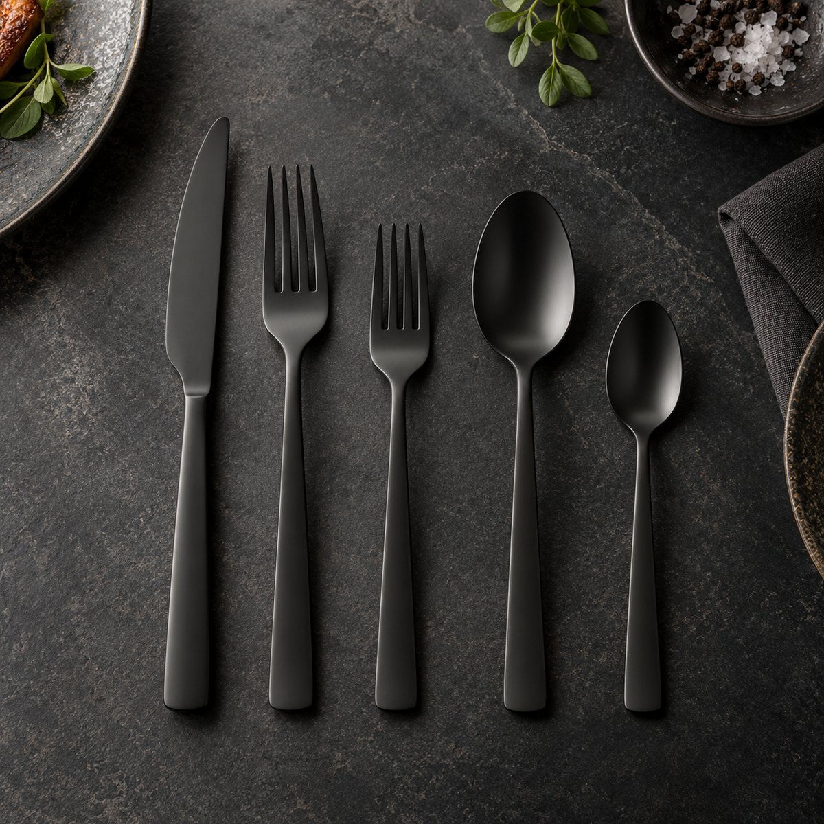 Midnight Black 5-Piece Stainless Steel Flatware Set, TX-N066, original OEM ODM concept