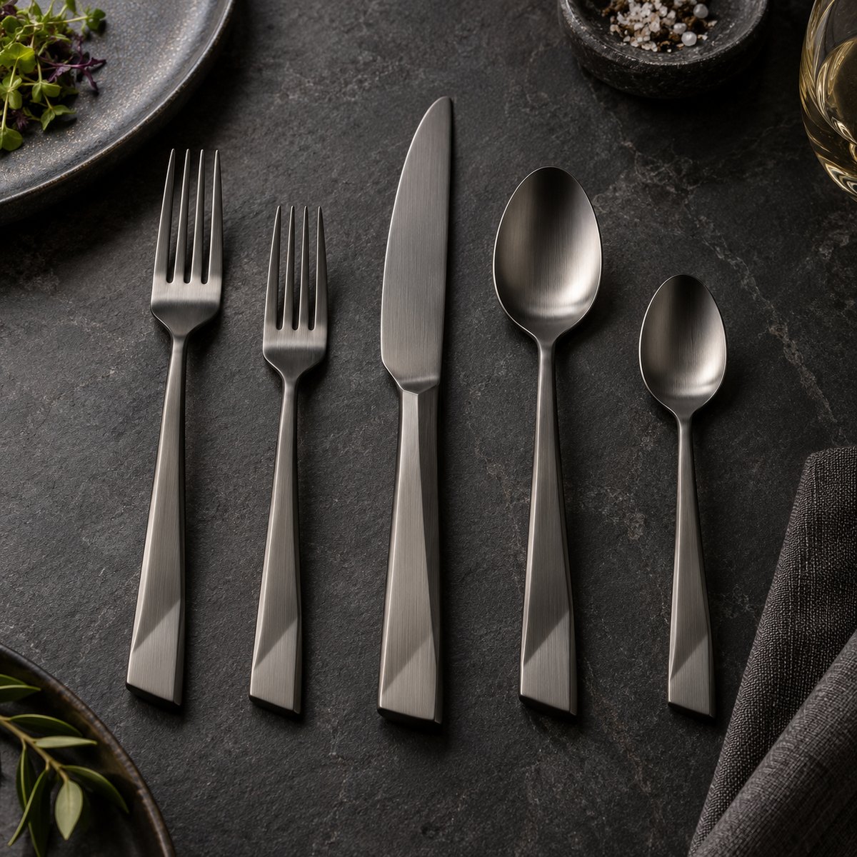 Urban Gunmetal 5-Piece Stainless Steel Flatware Set, TX-N067, original OEM ODM concept