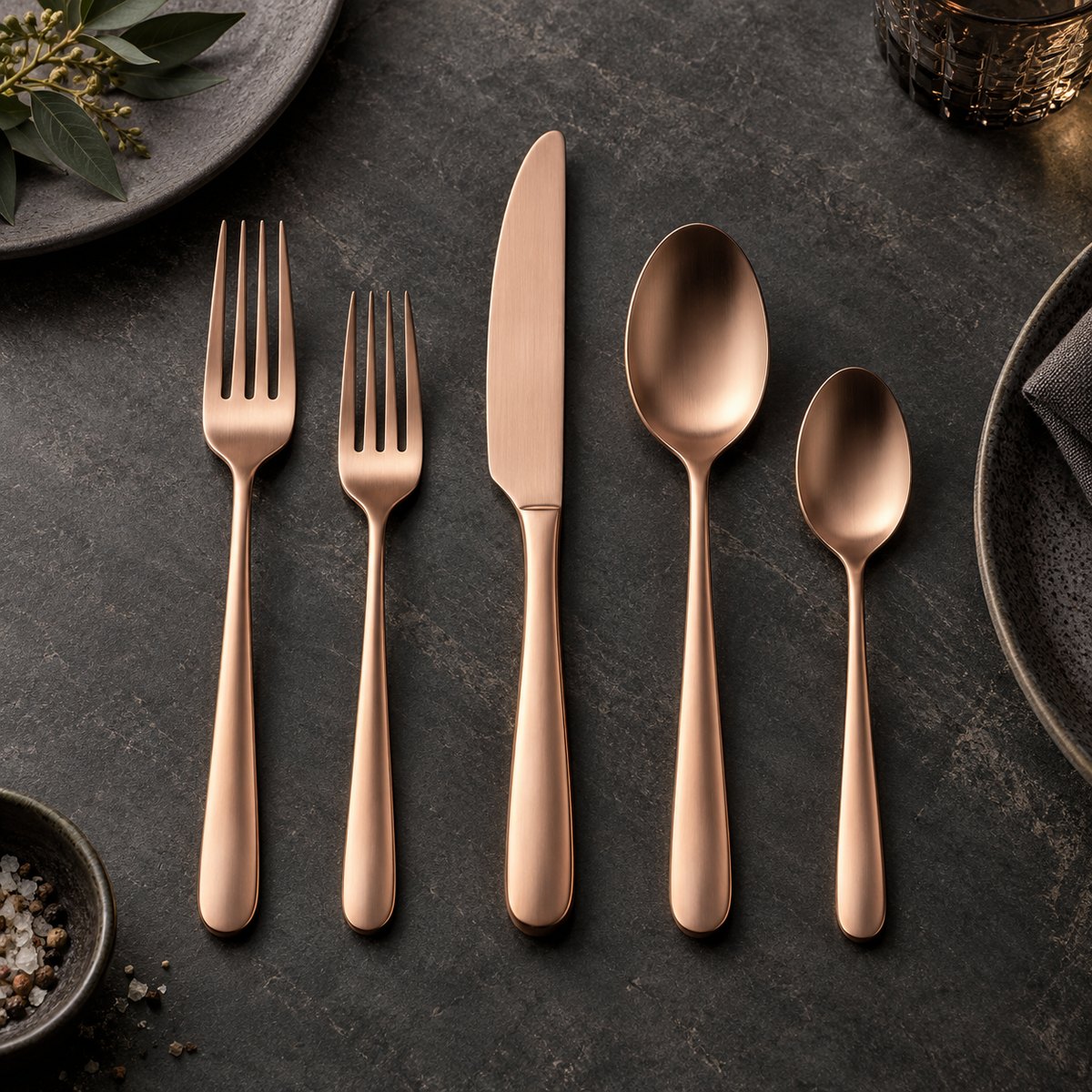 Rose Copper 5-Piece Stainless Steel Flatware Set, TX-N068, original OEM ODM concept