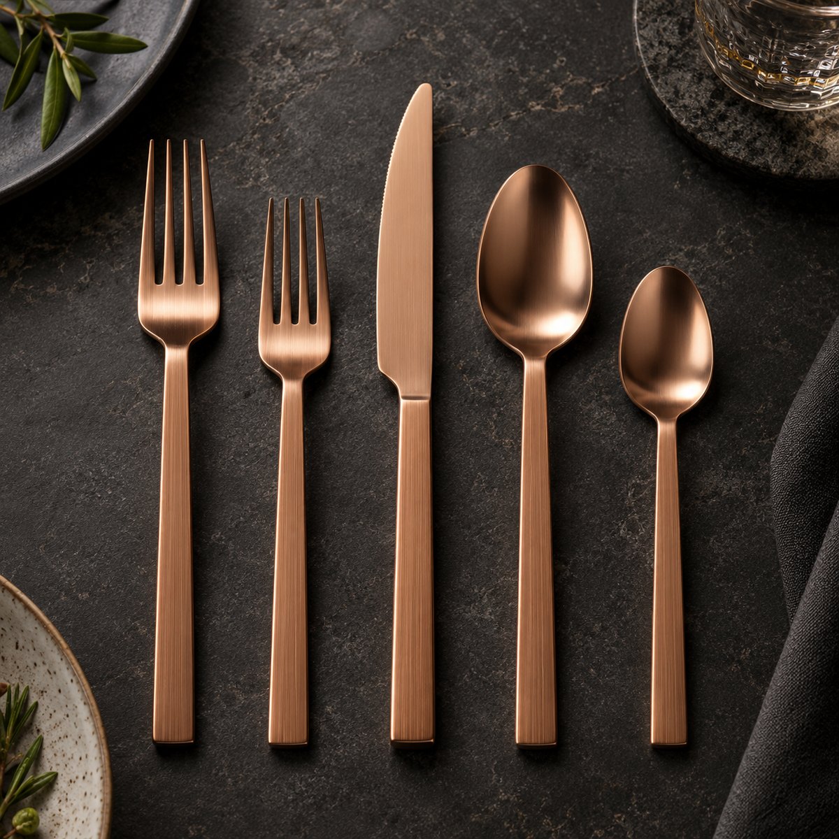Copper Linear 5-Piece Stainless Steel Flatware Set, TX-N069, original OEM ODM concept