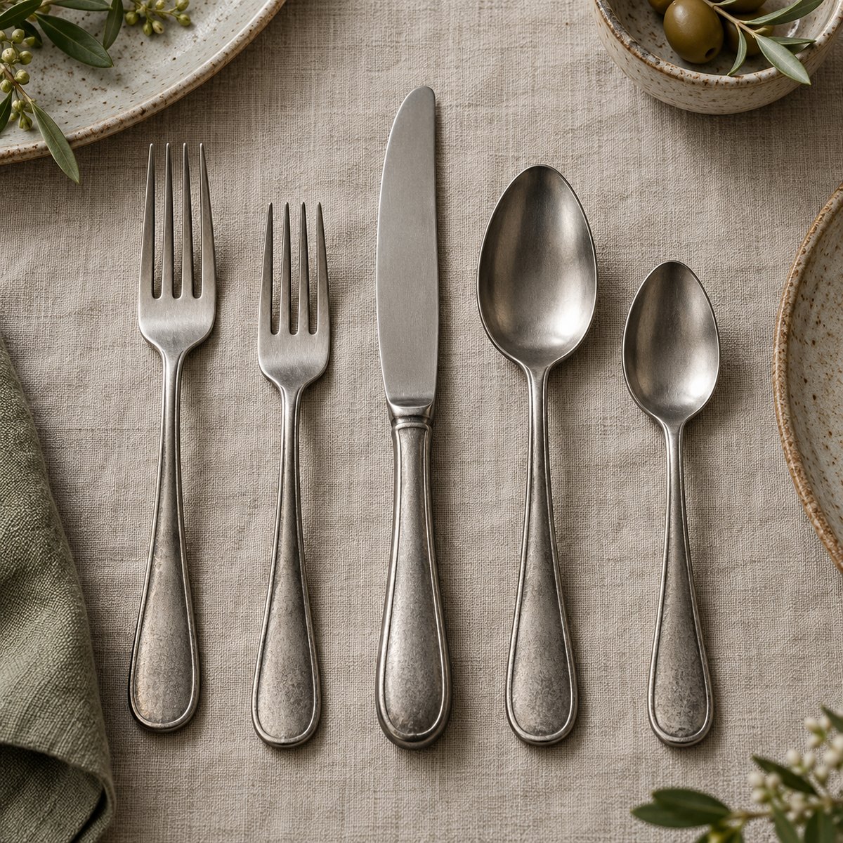 Vintage Tumbled 5-Piece Stainless Steel Flatware Set, TX-N074, original OEM ODM concept