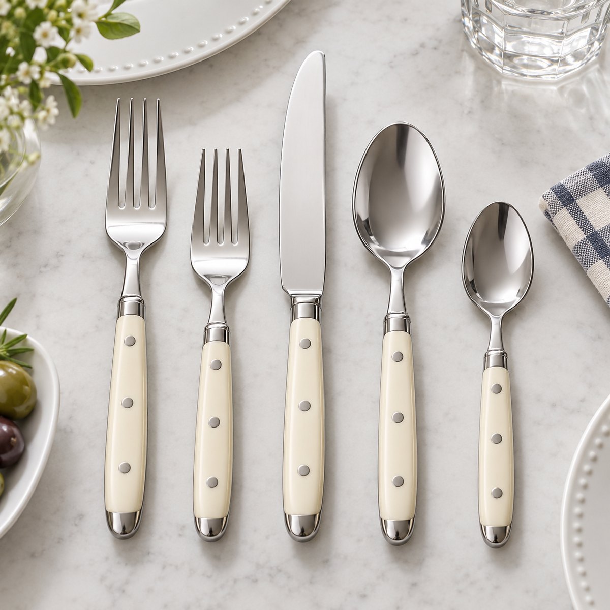 Ivory Bistro 5-Piece Stainless Steel Flatware Set, TX-N075, original OEM ODM concept