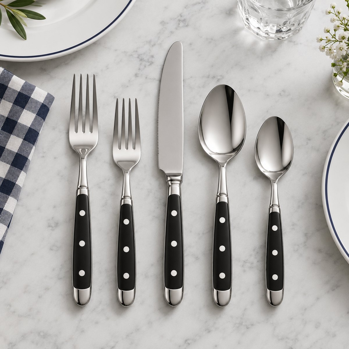 Black Bistro 5-Piece Stainless Steel Flatware Set, TX-N076, original OEM ODM concept