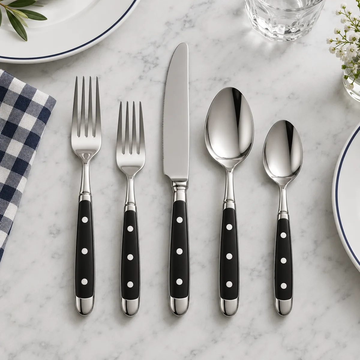 Black bistro five-piece restaurant flatware reference TX-N076