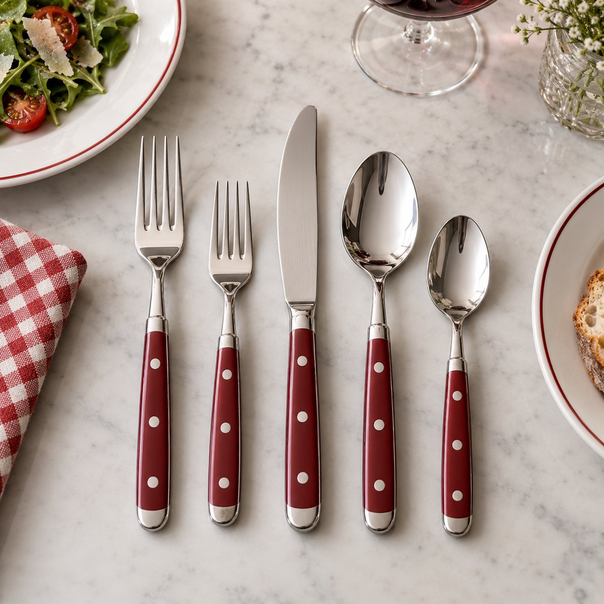 Red Bistro 5-Piece Stainless Steel Flatware Set, TX-N077, original OEM ODM concept