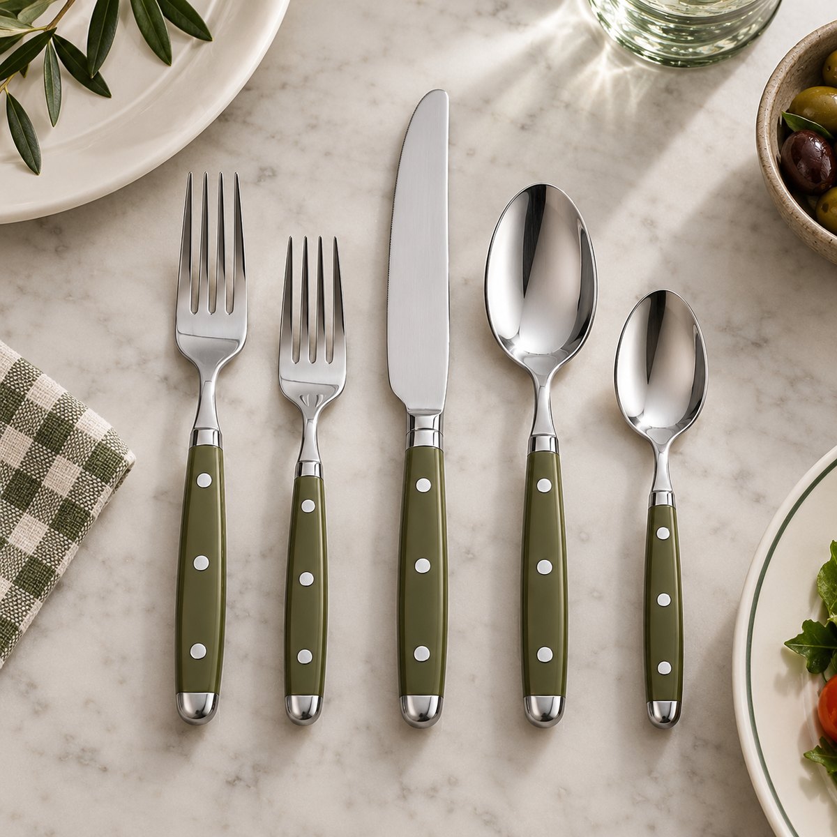 Olive Bistro 5-Piece Stainless Steel Flatware Set, TX-N078, original OEM ODM concept