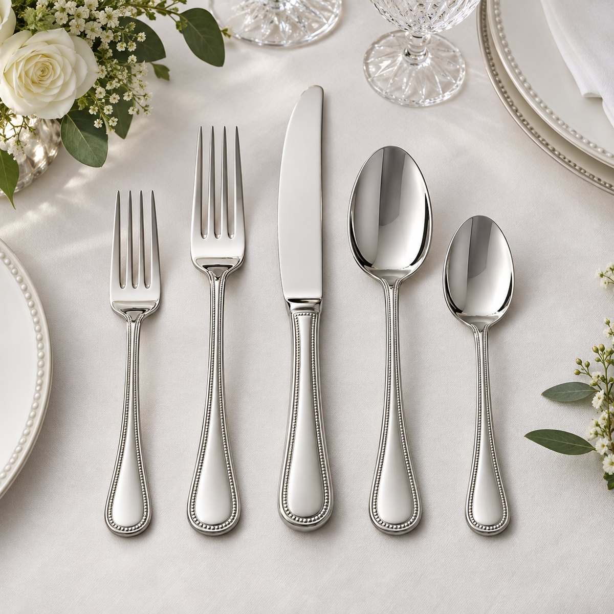 Double Bead 5-Piece Stainless Steel Flatware Set, TX-N080, original OEM ODM concept