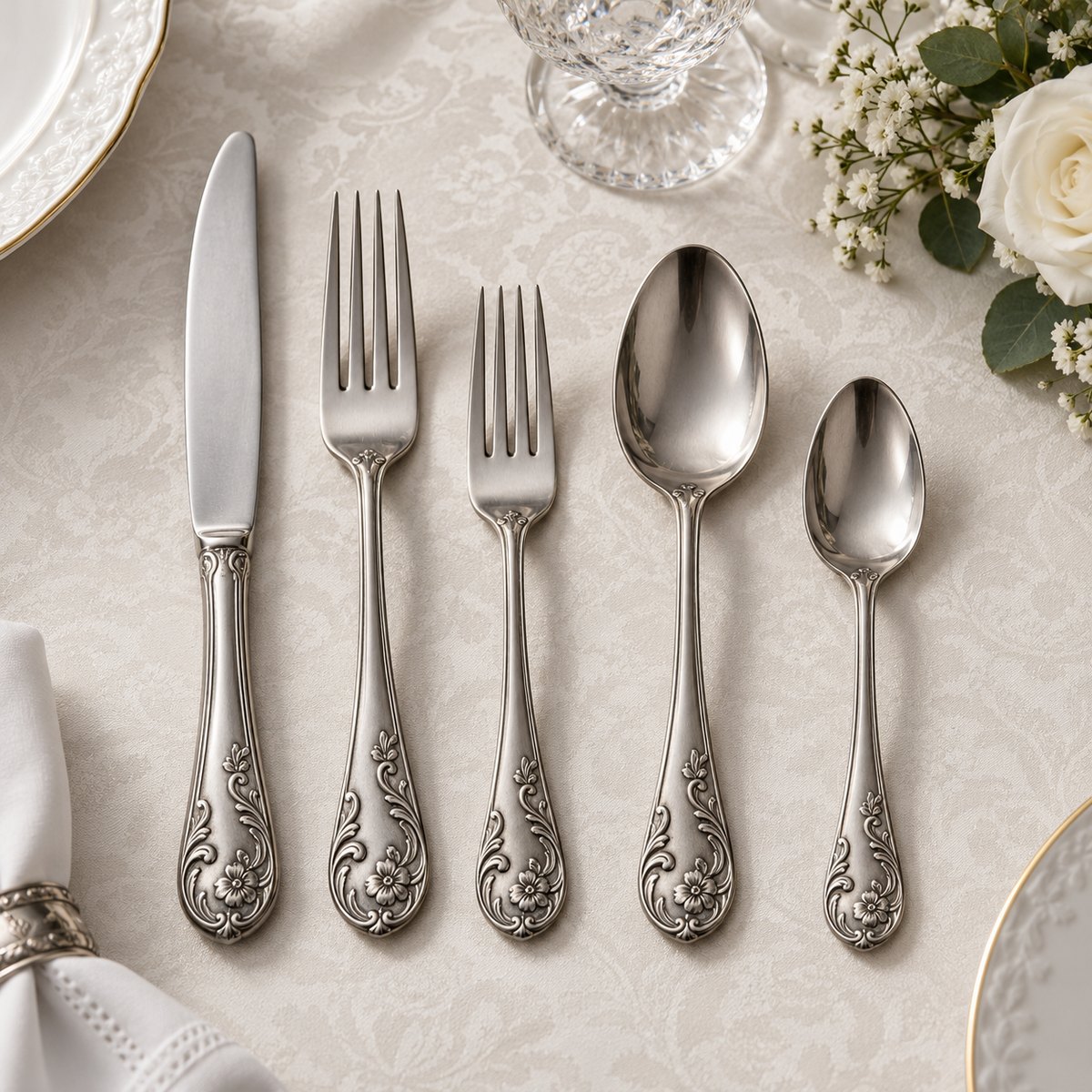 Floral Scroll 5-Piece Stainless Steel Flatware Set, TX-N082, original OEM ODM concept