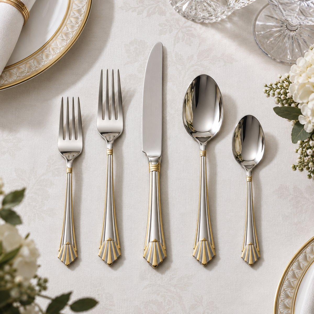 Art Deco Fan 5-Piece Stainless Steel Flatware Set, TX-N084, original OEM ODM concept