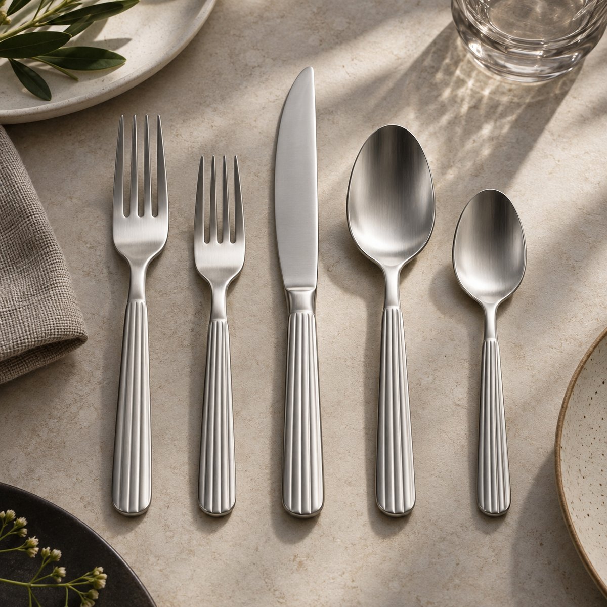 Modern Ribbed 5-Piece Stainless Steel Flatware Set, TX-N086, original OEM ODM concept