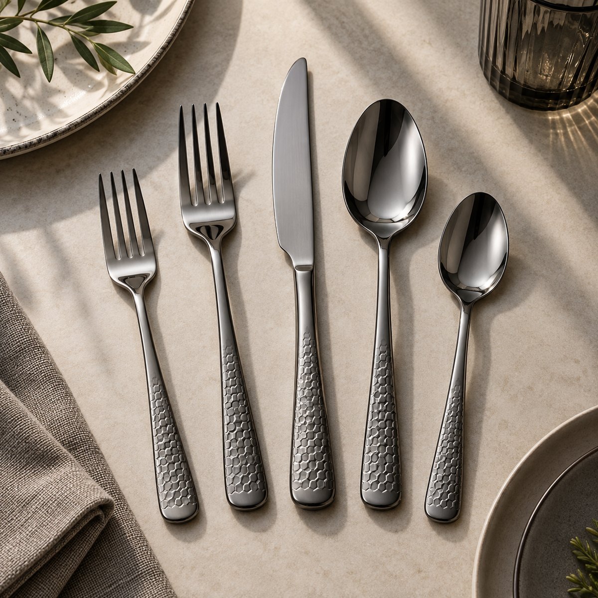 Honeycomb 5-Piece Stainless Steel Flatware Set, TX-N087, original OEM ODM concept