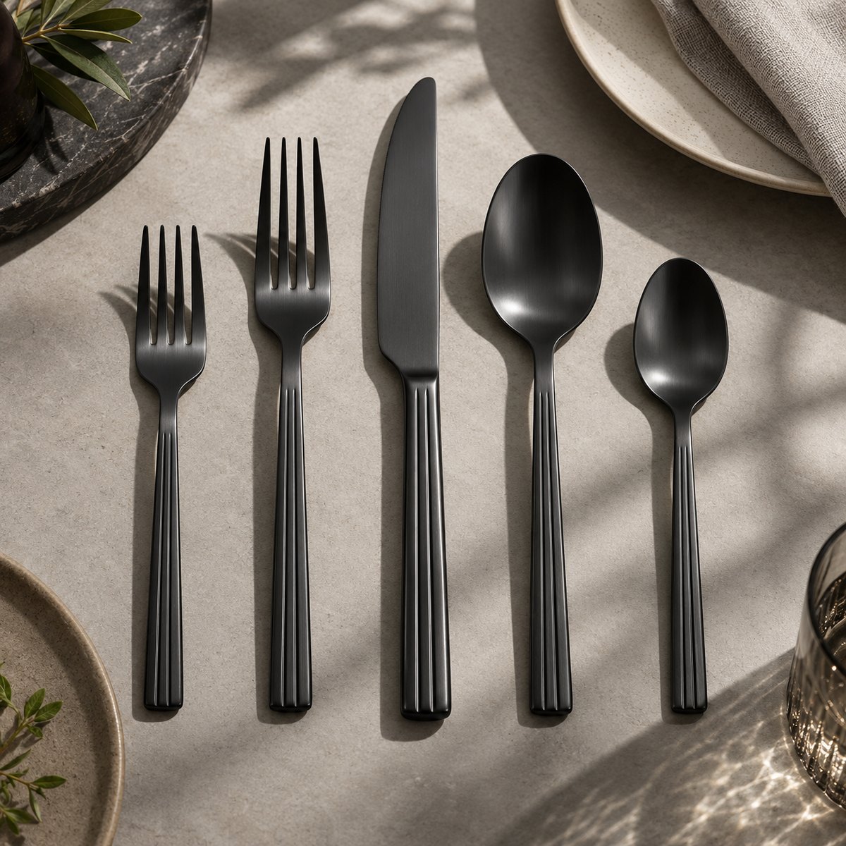 Linear Groove 5-Piece Stainless Steel Flatware Set, TX-N089, original OEM ODM concept